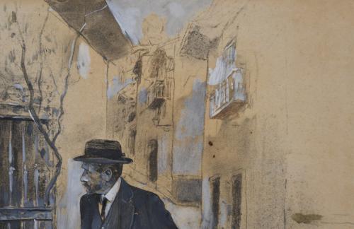 ARCADI MAS I FONDEVILA (1852-1934). "Gentleman walking down