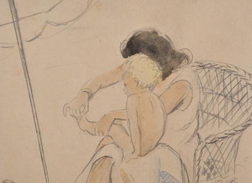 RICARD OPISSO (1880-1966). "Mother and child on the beach",