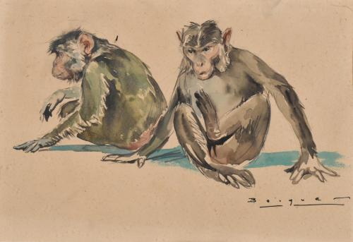 CARLOS BECQUER DOMINGUEZ (1889-1968). "Monkeys".