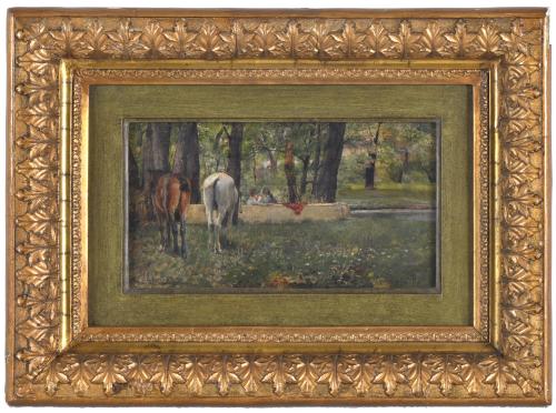 LAUREÀ BARRAU BUÑOL (1864-1957) "Paisaje con caballos y fig