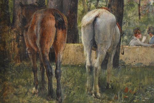 LAUREÀ BARRAU BUÑOL (1864-1957) "Paisaje con caballos y fig