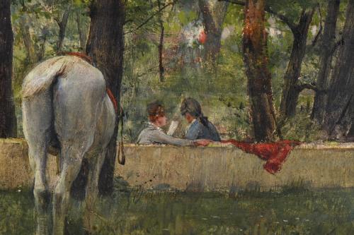 LAUREÀ BARRAU BUÑOL (1864-1957) "Paisaje con caballos y fig