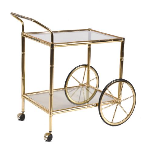 AFTER MAISON BAGUÈS MODELS. Bamboo-simile brass service trolley, second half of the 20th century.