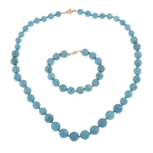 Conjunto de collar y pulsera de turquesas.