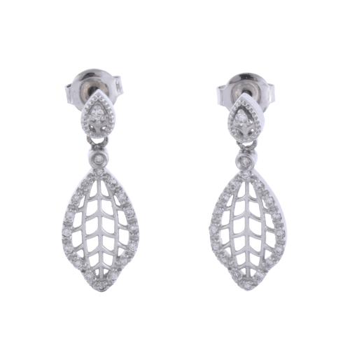 Leaf-shaped earrings with diamonds.