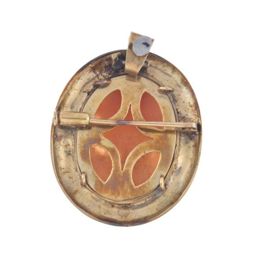 Broche colgante estilo neoclásico con camafeo y perlas. S.X