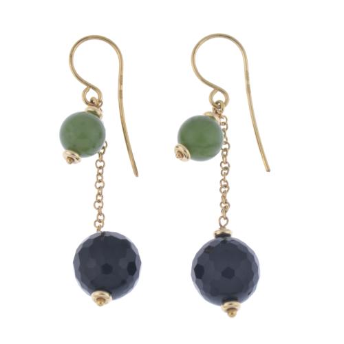 Jade and onyx pendant earrings.