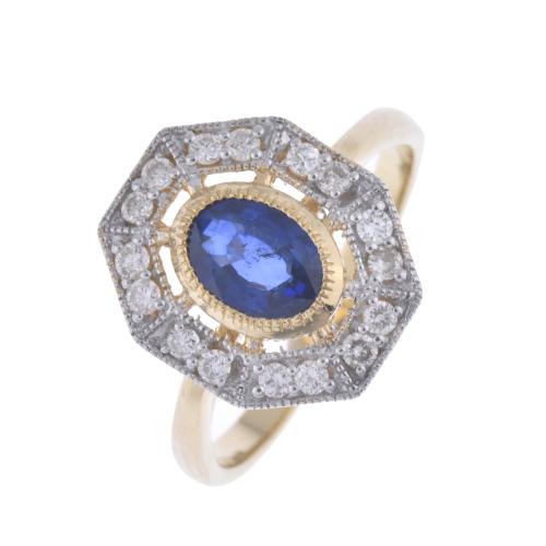 Ring with sapphire and diamonds.
