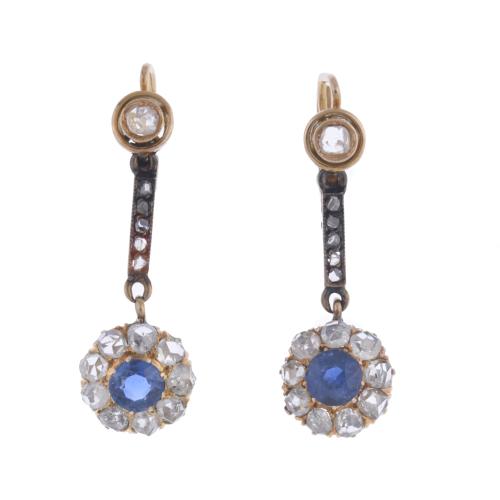 Earrings with diamonds and sapphires. Late 19th century.