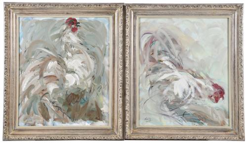 OBDULIO FUERTES SANCHEZ (1944).  Pareja de obras, "Gallo", 