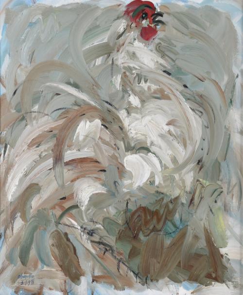 OBDULIO FUERTES SANCHEZ (1944).  Pareja de obras, "Gallo", 