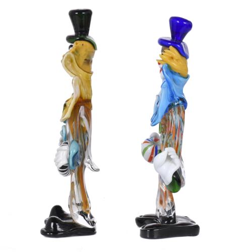 Lote de dos payasos en cristal de Murano, siglo XX. 