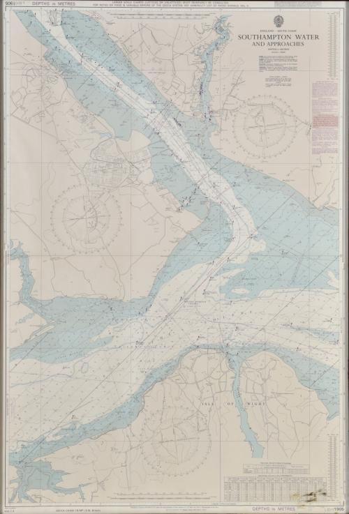 ESCUELA INGLESA, SIGLO XX.  Carta náutica de las aguas y accessos de Southampton, 1974.