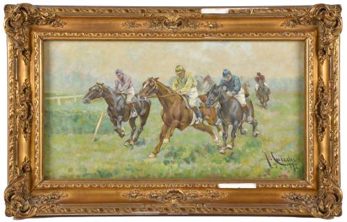 ESCUELA ESPAÑOLA, SIGLO XIX-XX. "Carrera caballos", a parti