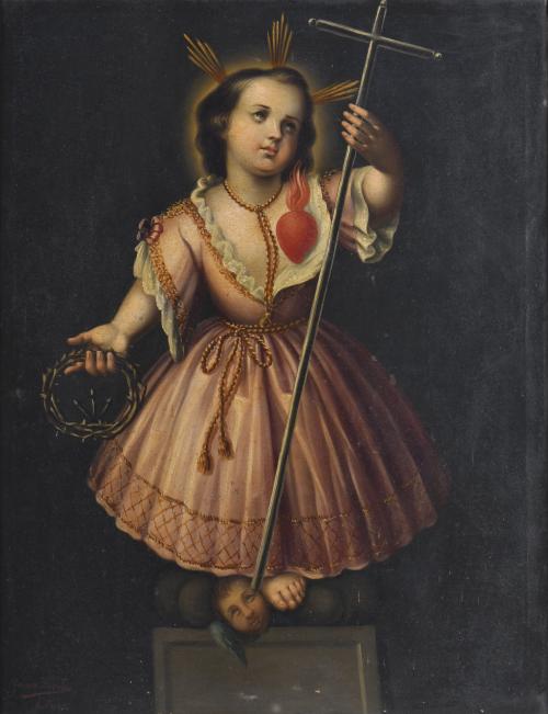 ESCUELA ESPAÑOLA, SIGLO XIX-XX. "Niño Jesús del sagrado corazón", siguiendo modelos de Germán Llorente.