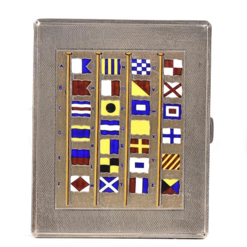 JW BARRETT & SONS LTD. Nautical-themed cigarette case, Birmingham, 20th century.