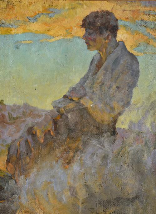 ALBERTO PLA Y GARCÍA (1897-?).  "Hombres alrededor del fueg