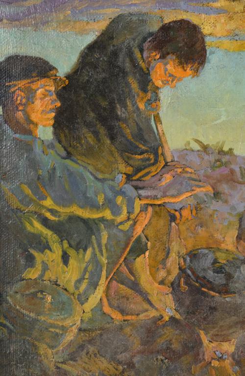 ALBERTO PLA Y GARCÍA (1897-?).  "Hombres alrededor del fueg