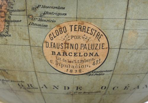 FAUSTINO PALUZÍE (1833 - 1901). Globo terráqueo, 1872.