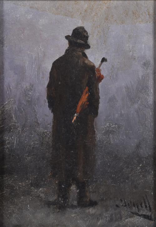 MODEST URGELL I INGLADA (1839-1919). "Figura masculina con paraguas".