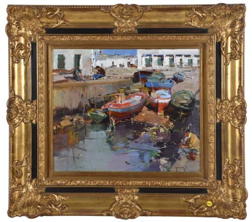 IGNACIO GIL (1913-2003). "Barcas y pescadores".