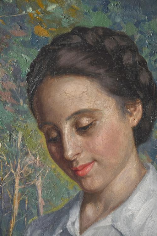 ESCUELA ESPAÑOLA, SIGLO XX. "Joven con hortensias".