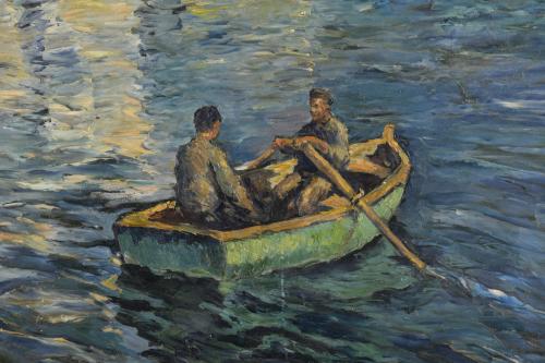 RAFAEL ESTRANY Y ROS (1884-1958). "Pescadores en la barca".