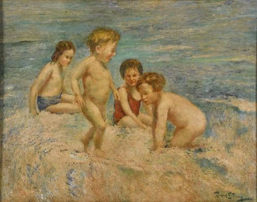RAFAEL ESTRANY Y ROS (1884-1958). "Niños en el agua".