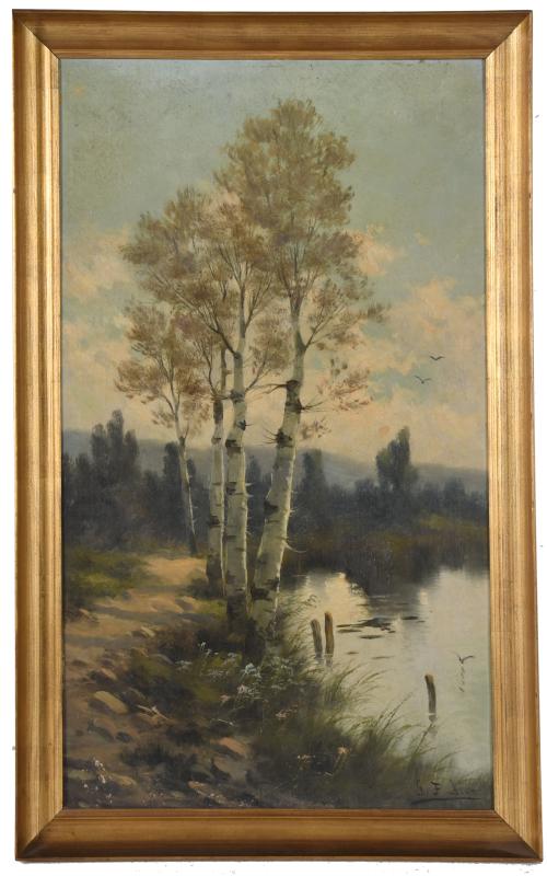 ESCUELA ESPAÑOLA, SIGLO XIX-XX. G.F. DIEZ "Paisaje fluvial"
