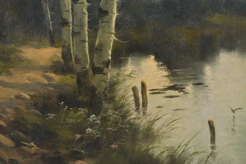 ESCUELA ESPAÑOLA, SIGLO XIX-XX. G.F. DIEZ "Paisaje fluvial"