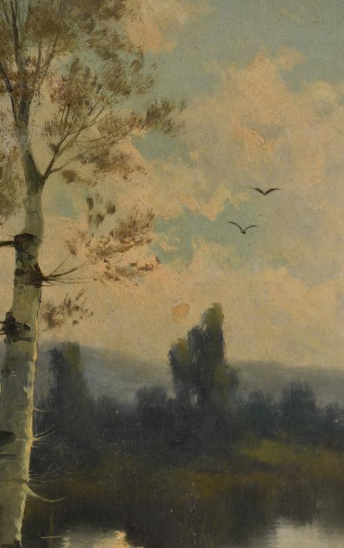 ESCUELA ESPAÑOLA, SIGLO XIX-XX. G.F. DIEZ "Paisaje fluvial"