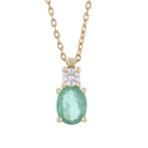 Necklace with emerald and diamond pendant