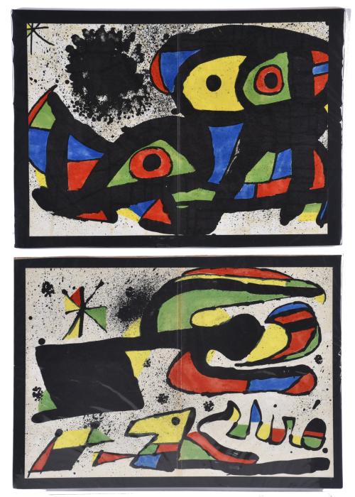 DESPUÉS DE JOAN MIRÓ (1893-1983). "Gos i ocell" y "Vol Espacial".