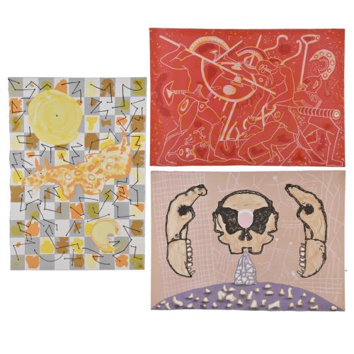 RAFAEL BARTOLOZZI (1943-2009) Conjunto de tres litografías:"Paleontología", 2004. -200/325."Luceros sol y luna", 2002. -162/350.El arte del teatro y el gesto", 2003. -107/325.