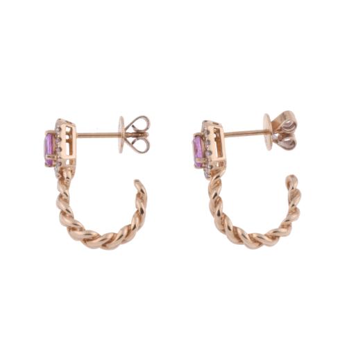 Pendientes con zafiros rosas y rosetón de diamantes.
