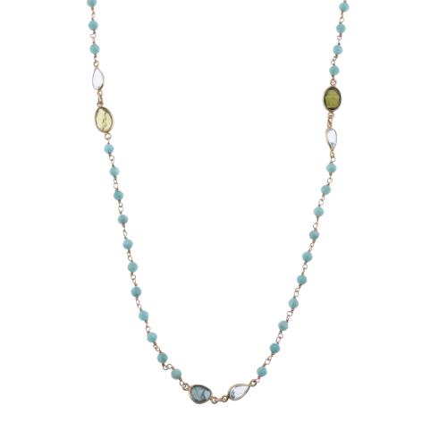 Long necklace with topazes, tourmalines and chalcedonies.