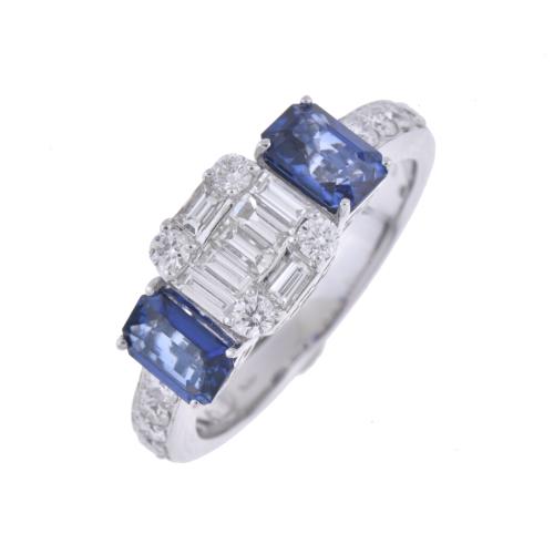 Sortija con diamantes y zafiros.