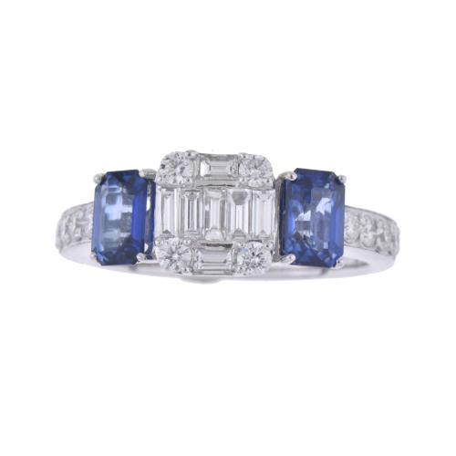 Sortija con diamantes y zafiros.