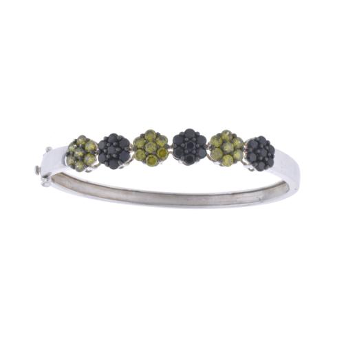 Pulsera semi rígida floral con olivinas y circonitas.