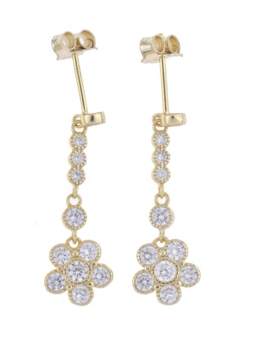 Lote de tres pares de pendientes con motivos florales.
