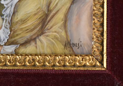 ESCUELA FRANCESA, SIGLO XX.  Miniatura de una dama leyendo. 