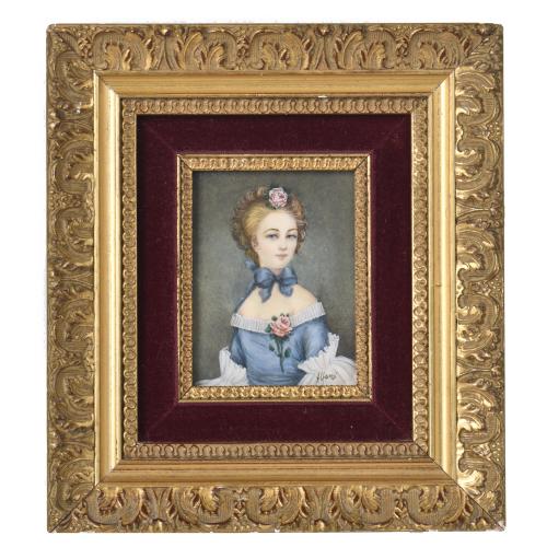 ESCUELA FRANCESA, SIGLO XX.  Miniatura con retrato de una dama.