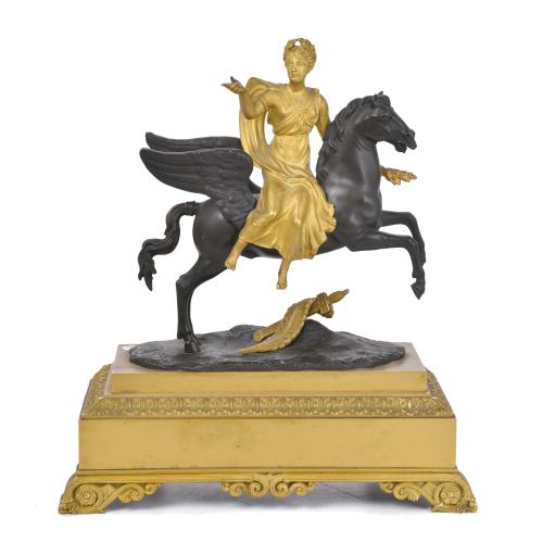 SIGUIENDO MODELOS DE CHARLES-ANTOINE COYSEVOX (1699 - 1702). “La fama del Rey cabalgando sobre Pegaso”, época Carlos X, circa 1820 - 1830.
