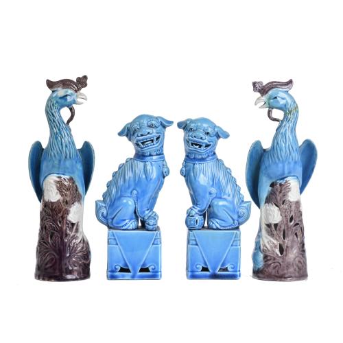 20TH CENTURY CHINESE SCHOOL. Pair of peacocks and Foo dogs.