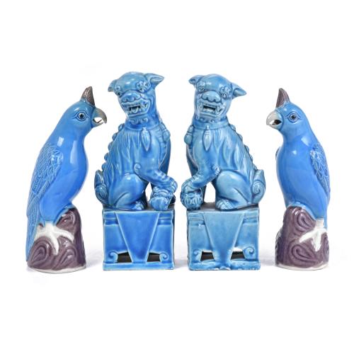 20TH CENTURY CHINESE SCHOOL. Pair of parrots and Foo dogs.