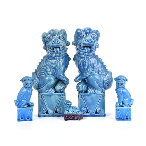 20TH CENTURY CHINESE SCHOOL. Set of two pairs of Foo Dogs and a small Foo Dog.