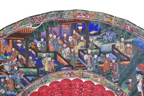 ESCUELA CHINA, SIGLO XX. Abanico de las mil caras. 