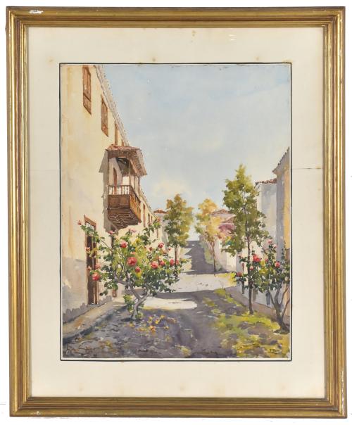 ESCUELA ESPAÑOLA, SIGLO XX. "Calle con rosales".