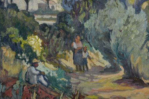 PERE CREIXAMS PICO (1893-1965). "Paisaje con figuras".