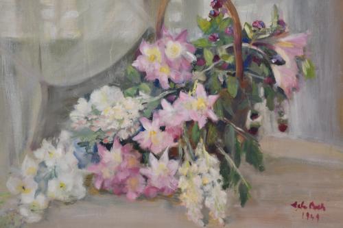 ESCUELA ESPAÑOLA, SIGLO XX. "Cesta de flores", 1949.